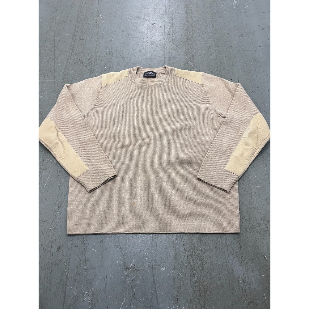 Vintage Woolrich Sweater Mens Medium‎ Khaki Ribbed Knit Long Sleeve Outdoor Cozy